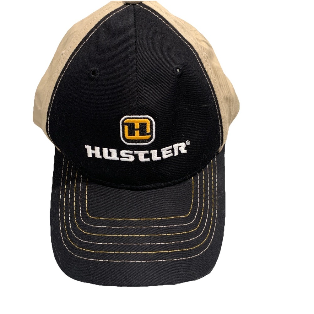 Hustler‎ Black And Beige Cotton Hat Cap Adjustable Strap NWOT